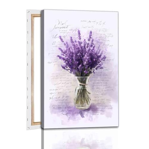 Lavender Wall Art Purple Flower Pictures Flowers In Vase Canvas Wall Art Country Floral Watercolor Flower Prints Rustic Floral Painting Plant Pictures Botanical Flower Prints Decor 16x24inch Framed