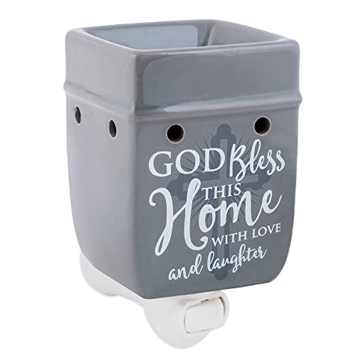 God Bless This Home with Love Grey Stoneware Electric Plug