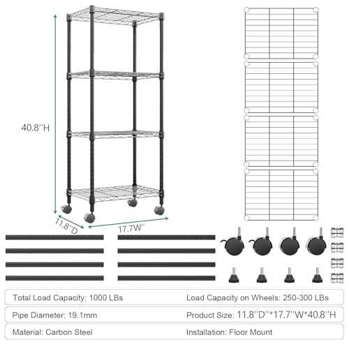 4 Shelf Adjustable Heavy Duty Steel Wire Rack (4 Count)