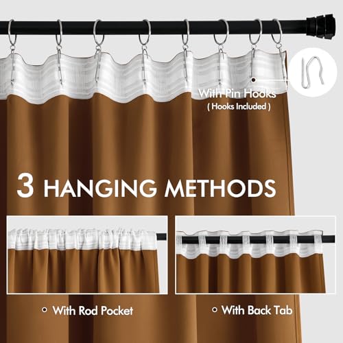 Golden Brown Back Tab Blackout Curtains 52x63 Inches Long 2 Panels (2 Count)