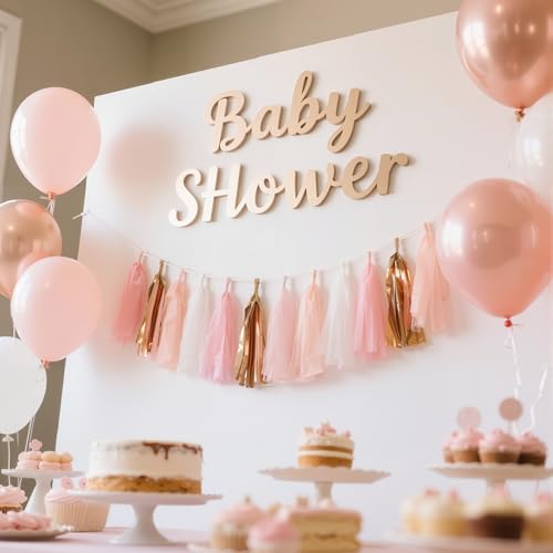 Rose Gold Peach White Pink Tassel Garland Banner (20 Count)