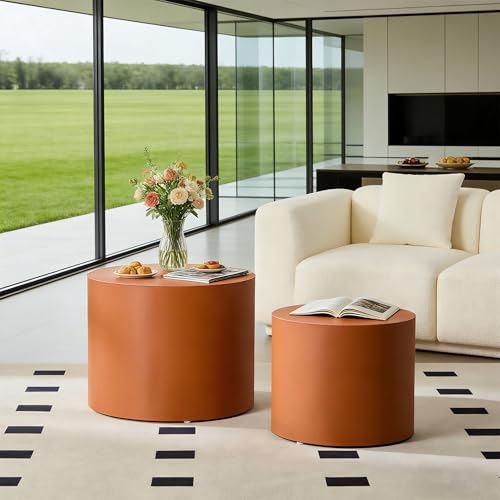 19.09" Modern Leather Round Coffee Table Set