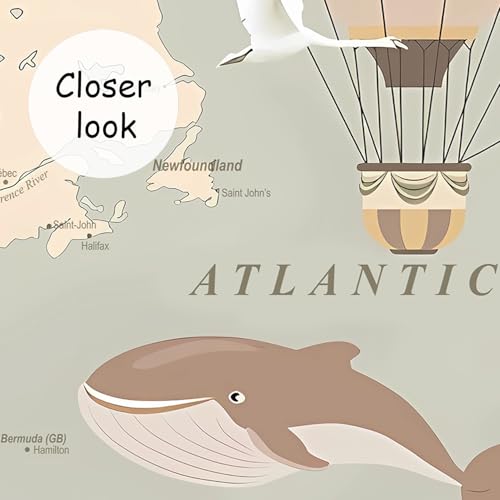 Vintage Animal Wallpaper Cartoon Aircraft Map wall murals for Kids Room 114"x74"