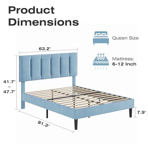 Queen Size Bed Frame with Upholstered Headboard