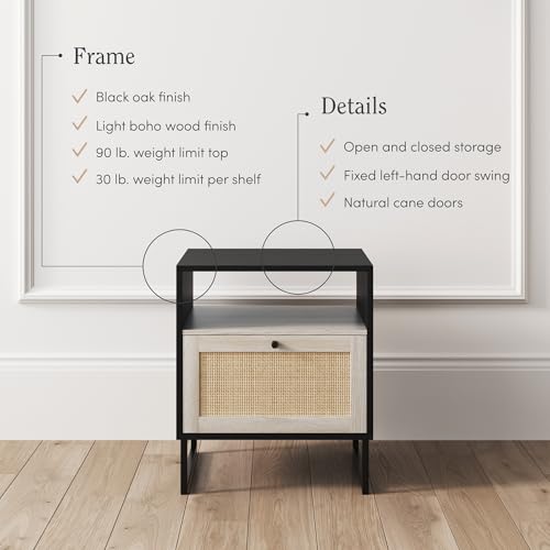 Mina Rattan Wood End Side Accent Table Nightstand with Storage (2 Count)