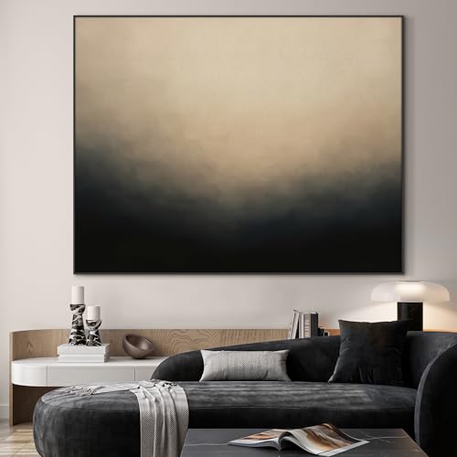36"x46" Extra Large Framed Wall Art Soft Cream and Dark Abstract Landscape Illustration for Home Living Room Bedroom Decor