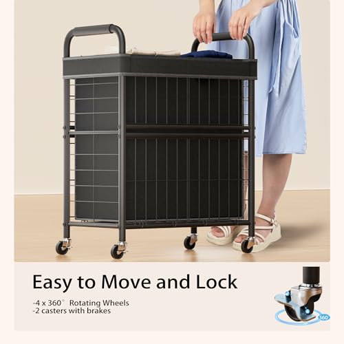 110L Rolling laundry Sorter Hamper Basket 2 Section with Wheels