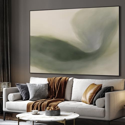 60"x72" Extra Large Framed Wall Art Abstract Green Swirl Soft Fluid Modern Illustration for Home Living Room Bedroom Decor