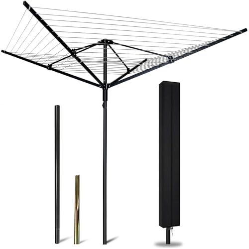 Rotary Outdoor Umbrella Drying Rack Adjustable Height Clothesline w