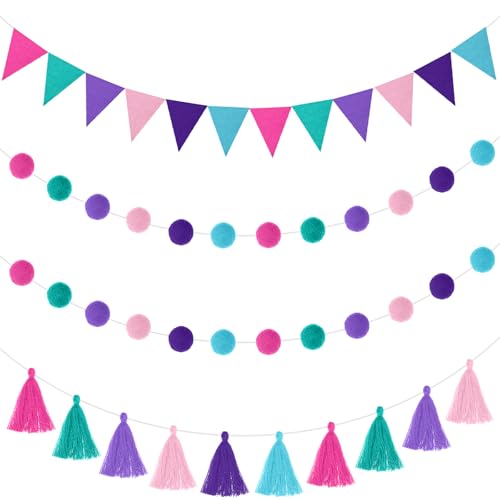 4 Pcs 9.8 ft Pom Pom Garland for Classroom Bulletin Board (4 Count)