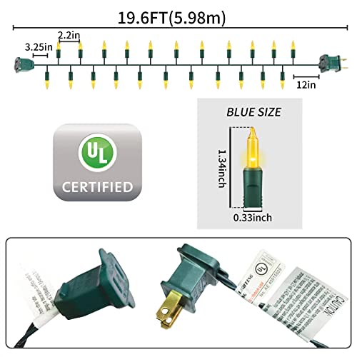 Green Wire Yellow 100 Incandescent Bulb Mini String Lights for Indoor Christmas Tree Garland Birthday Wedding Party Festival Decoration (100 Count)