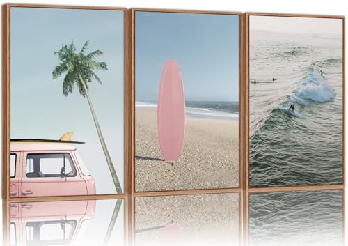 Large Ocean Beach Framed Canvas Wall Art (3 Count)