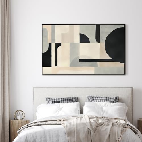 30"x60" Extra Large Framed Wall Art Modern Neutral Abstract Geometric in Black and Beige