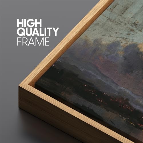 Large Framed Canvas Print Wall Art Dramatic Sunset Clouds Antique Retro Fine Art Illustrations Decorative Colorful for Bedroom