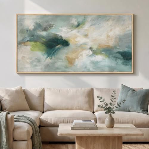 Extra Large Framed Sage Green Abstract Wall Art for Living Room
