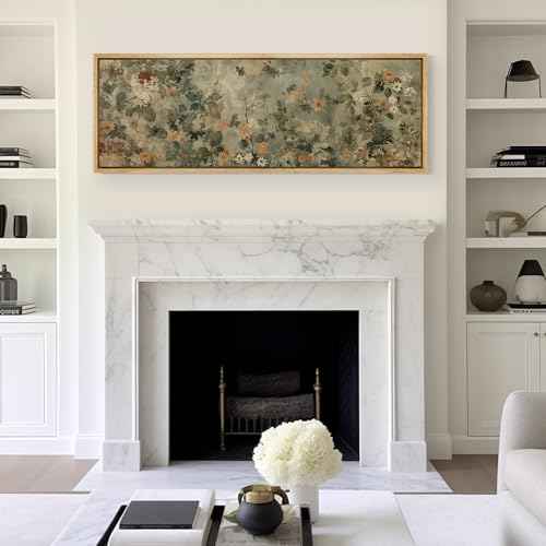 Large Framed Canvas Print Wall Art Minimalist Ink Branches Illustrations Antique Retro Fine Art Illustrations Decorative for Bedroom