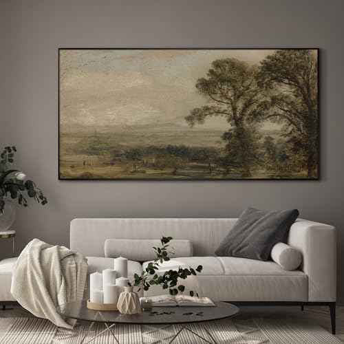 24"x46" Extra Large Framed Wall Art Vintage Landscape with Trees and Distant Horizon for Home Living Room Bedroom Decor