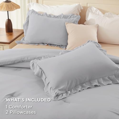 Silver Gray Ruffle Full Size Comforter Set