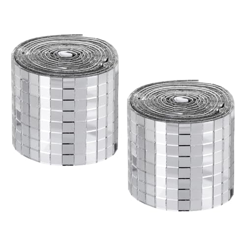 Self Adhesive Glass Mirror Mosaic Tiles 3200 Pcs 5 x 5 mm Disco Tiles for Craft Decoration Glass Mirror Disco Ball Silver 2 Pcs (2 Count)