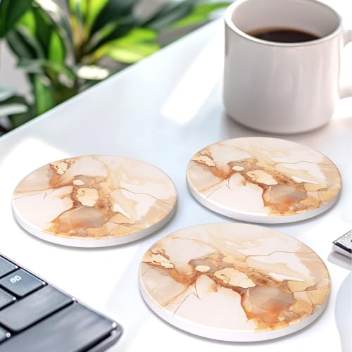 6 Pcs Gold Marble Abstract Ceramic Coasters with Holder for Coffee Table (6 Count)