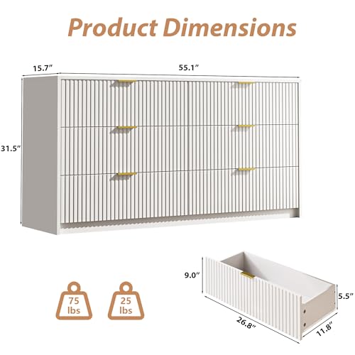 White 6 Drawer Dresser for Bedroom