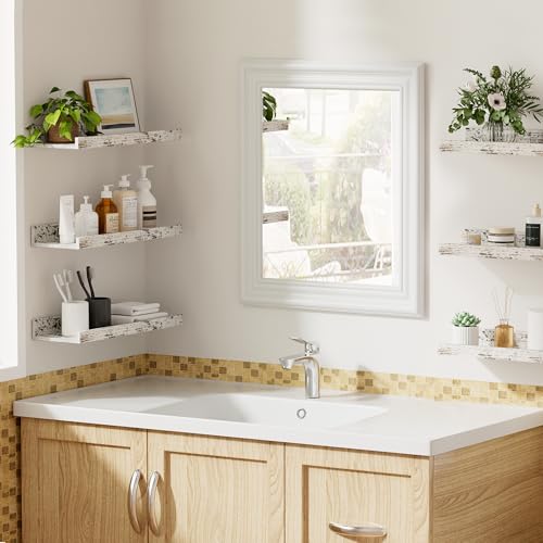 Floating Shelves for Wall Decor Storage Rustic White (6 Count)