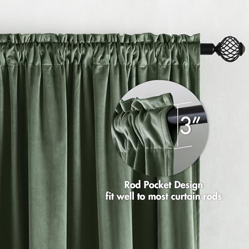 Sage Green Blackout Velvet Curtains Drapes 96 Inch Long 52"x96" (2 Count)