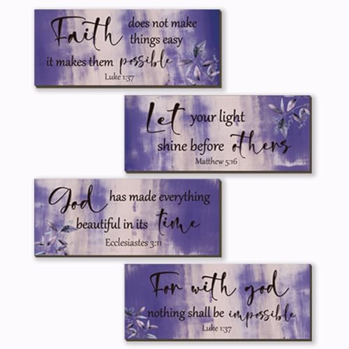 4 Pieces Purple Bathroom Decor Bible Verses Wooden Wall Decor Abstract Office Christian Religious Art for Women Office Home Bedroom Living Room Decoration (4 Count)