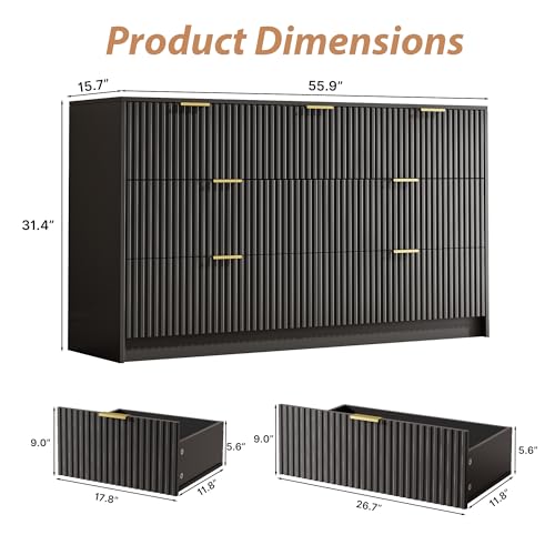 Black 7 Drawer Dresser for Bedroom