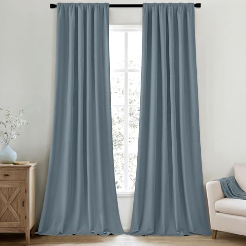 100% Blackout Back Tab Pleat Linen Curtains 50" Wx102 L (2 Count)