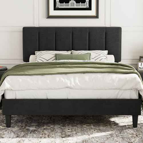 Queen Size Bed Frame with Upholstered Headboard