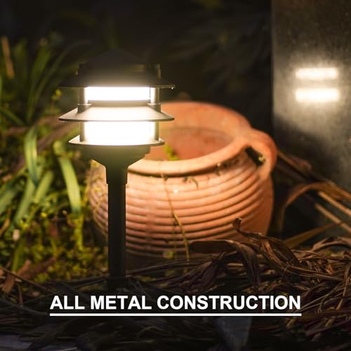 Landscape Lighting 8PK Pathway Lights Low Voltage 2.2 Watt LED 12V AC Landscape Lights 30 Lumen Warm White with Cable Connectors Metal Stakes 9122 (8 Count)