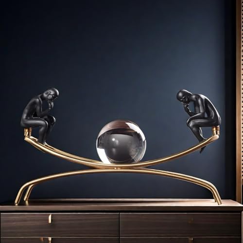 The Thinker Thinking Man Statue with Crystal Ball Sculpture Figurine