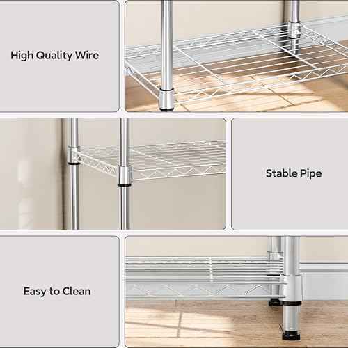 3 Tiers Shelf Metal Storage Shelves Wire Rack Closet Organizers with Wheel for Garage Kitchen Bathroom Laundry Chrome 11.8" D x 17.7" W x 28.8" H