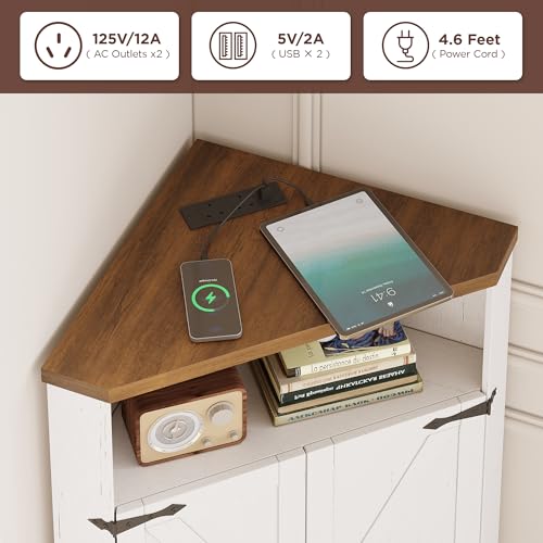 Farmhouse Corner Cabinet with Charging Station