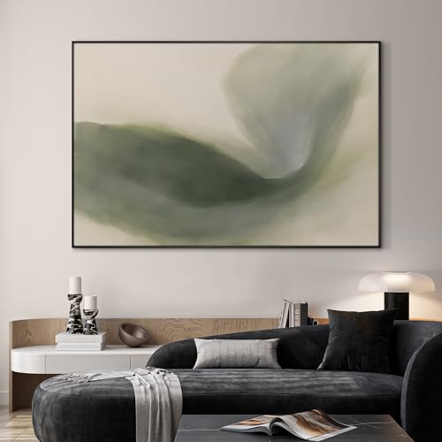 46"x72" Extra Large Framed Wall Art Abstract Green Swirl Soft Fluid Modern Illustration for Home Living Room Bedroom Decor