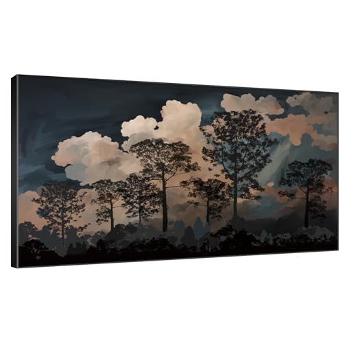 30"x60" Extra Large Framed Wall Art Silhouetted Trees at Dusk