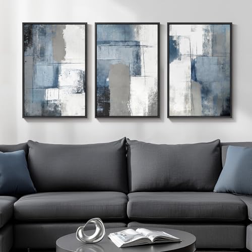 Framed Blue and Gray Abstract Modern Wall Art (3 Count)