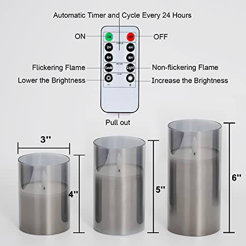 Gray Glass Flameless LED Candles Battery Operated with Remote Timer (3 Count)