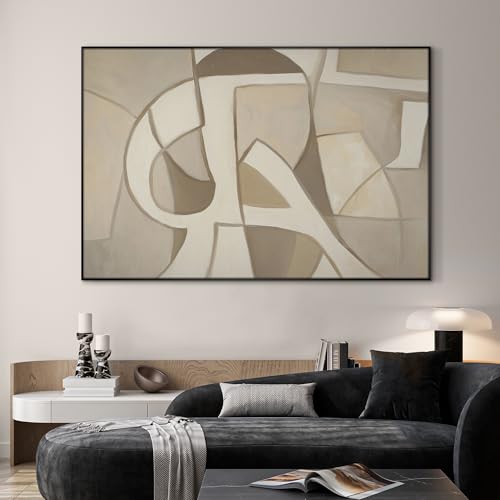 46"x72" Extra Large Framed Wall Art Neutral Abstract Geometric in Mid