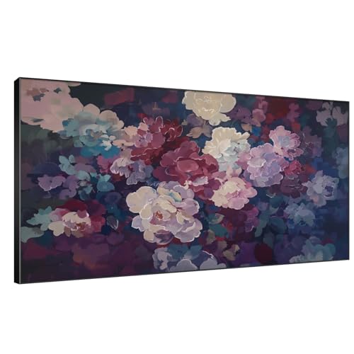 36"x72" Extra Large Framed Wall Art Bold Peony Bloom in Colorful Impressionist Style