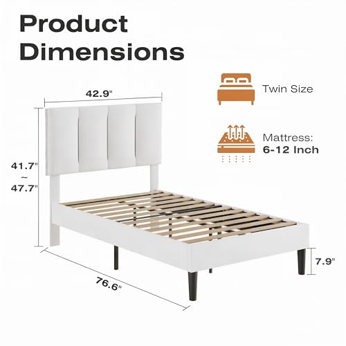 Twin Size Bed Frame with Upholstered Headboard