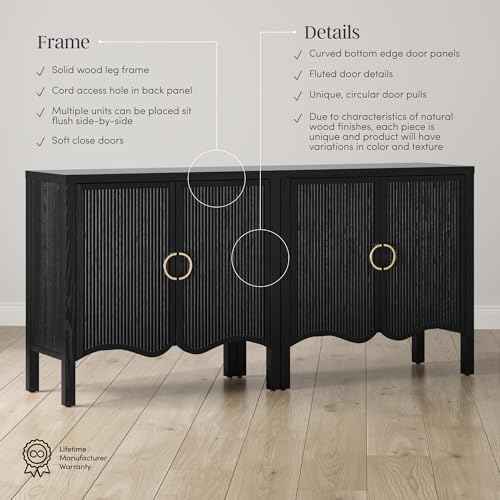 Scott Transitional Fluted Accent Cabinet or Storage Cabinet for Living Room or Entryway with Solid Wood Panel