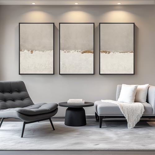 Large Framed Modern Taupe Abstract Wall Art for Living Room (3 Count)