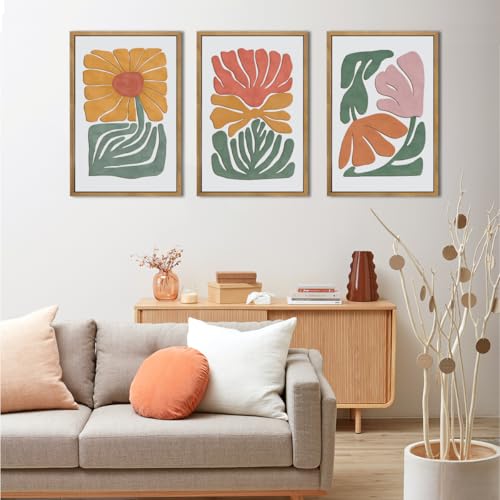 Large Boho Colorful Floral Wooden Wall Art Set