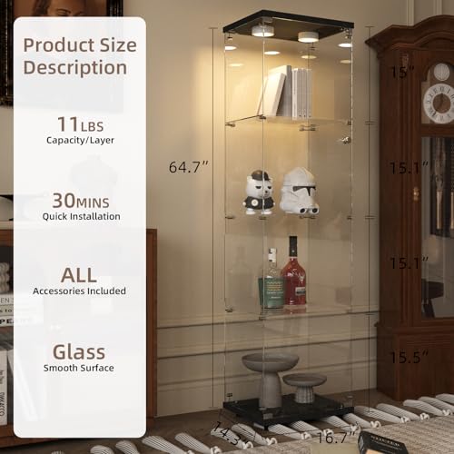 Black Glass Display Cabinet with LED Light