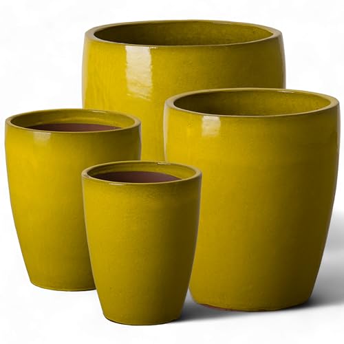 Bullet 11.5 in. Mustard Yellow Ceramic Round Planter