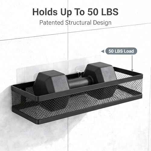 5-in-1 16.5" Extra Long Slim Wall Mount Wrapped Mesh Kitchen Organizer & Shower Caddy Kit, with Paper Towel Holder, Utensil Holder, Soap Dish, Holds 50LBS - Matte Black, Netting