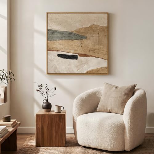 Framed Neutral Organic Abstract Canvas Wall Art for Dining Room