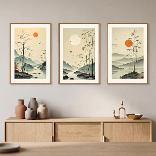 Chinoiserie Bamboo Forest Framed Canvas Wall Art Set